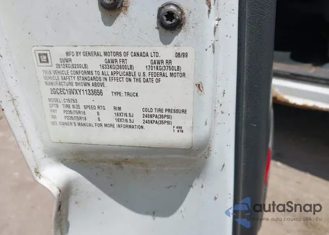 2000 Chevrolet Silverado 1500 Ls из США, поврежденный, VIN 2GCEC19VXY1133656